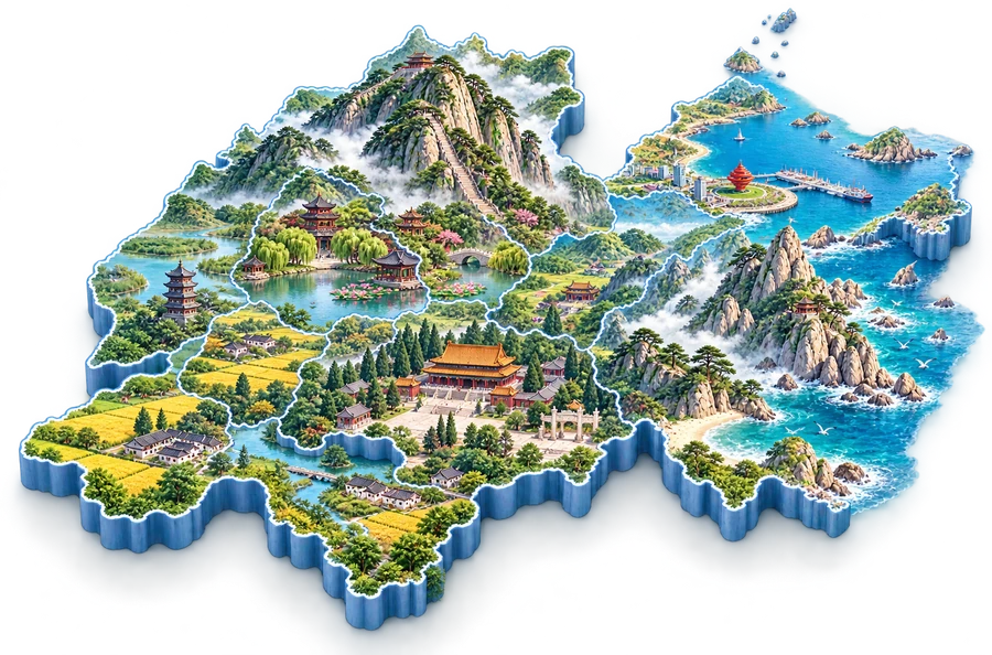 山东青岛卡通立体地图