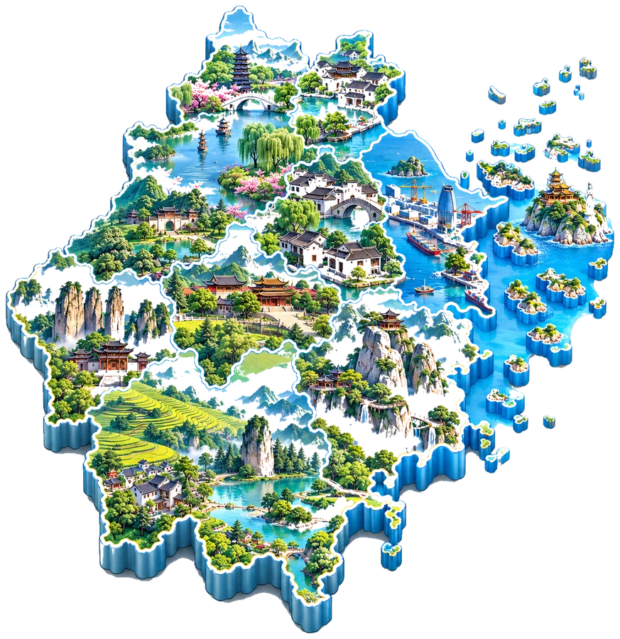 浙江杭州卡通立体地图